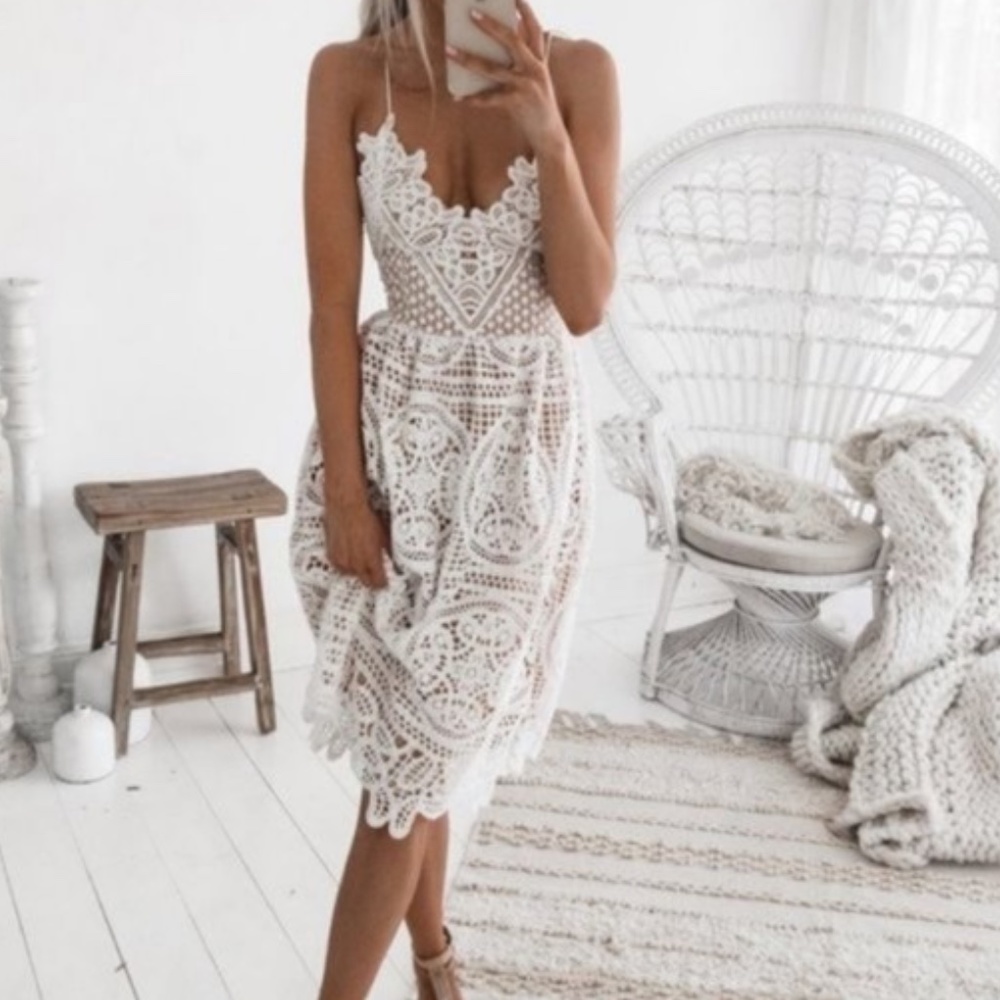 NEW Boho Black lace criss cross back midi Party Wedding dress - Picture 3 of 9